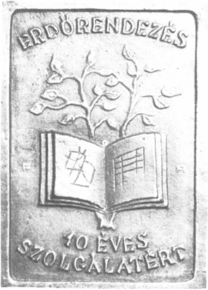 M É M - E R S Z Törzsgárda plakett (10 éves) 65 2-601 E: Kiemelkedő kereten belül középen üzemtervet szimbolizáló nyitott könyv, a könyv alatt két lombos ág.