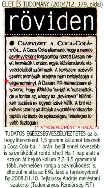 11. Bizonyíték: COCA-COLA botrányok a napi sajtóból: