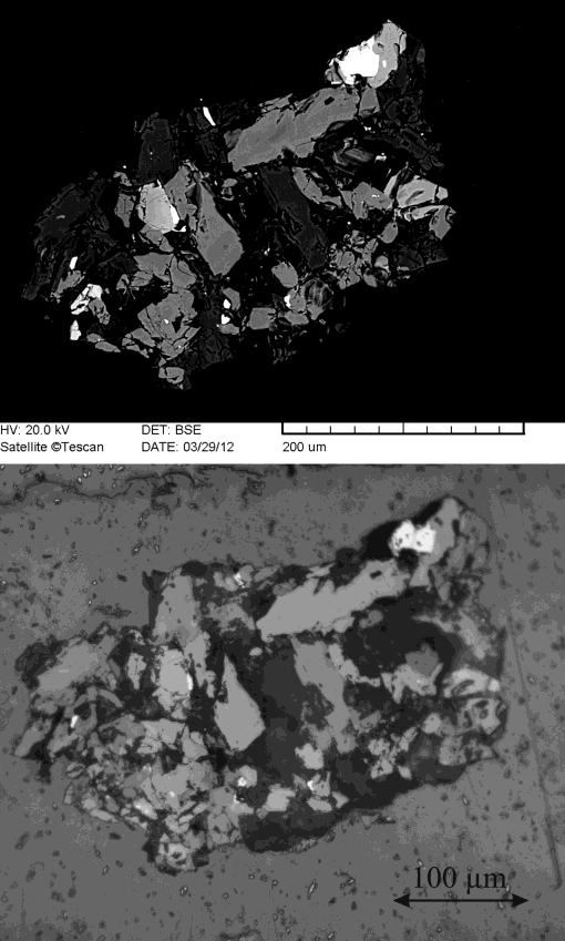 38. ábra: Szépvölgyi Mészkő savazás utáni oldási maradékából (0,125-0,25 mm) szeparált szemcse visszaszórt elektronépe és karakterisztikus röntgen-spektruma.
