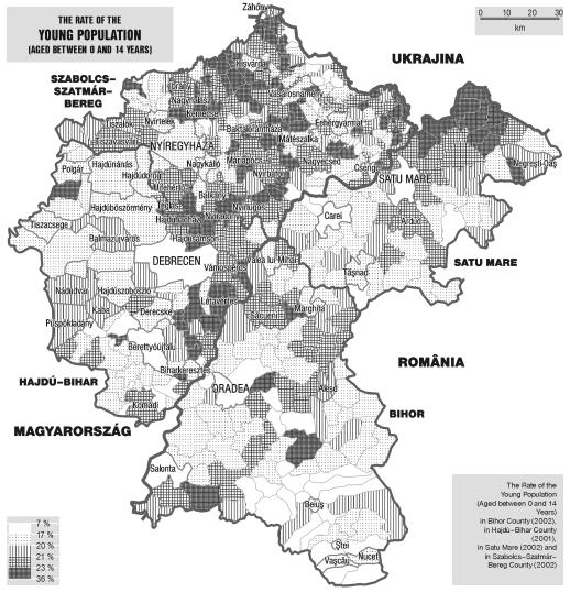 4. ábra: Szabolcs-Szatmár-Bereg és Hajdú-Bihar, valamint Bihar és Szatmár megye átlagos vándorlási mérlege az 1990-2002-es periódusra községi szinten.