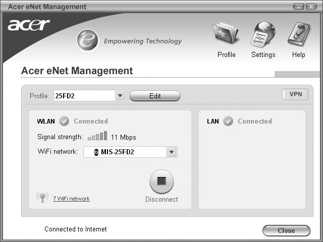 7 Acer enet Management (csak bizonyos modelleken található meg) Az Acer enet Management alkalmazásával gyorsan és könnyen csatlakozhat a különféle helyszíneken található vezetékes és vezeték nélküli