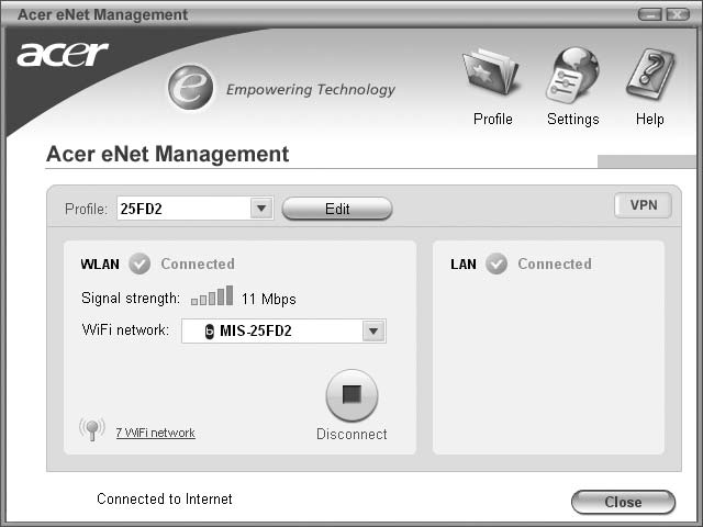 7 Acer enet Management (csak bizonyos modelleken található meg) Az Acer enet Management alkalmazásával gyorsan és könnyen csatlakozhat a különféle helyszíneken található vezetékes és vezeték nélküli