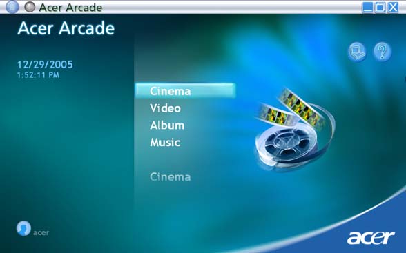 39 Acer Arcade Az Acer Arcade integrált lejátszó zene, fotók, DVD-filmek és videofelvételek lejátszásához. Mutató eszközzel vagy távirányítóval lehet használni.