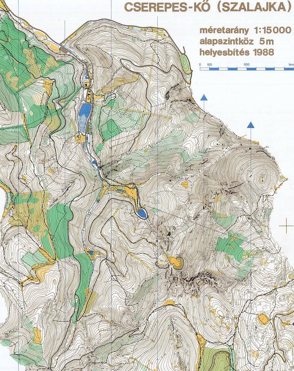 4. ábra Részlet az 1988-as Tájfutó Világ Kupa magyar futamának térképéből. Az egyszínű másolat az Istállós-kői-barlang környékét ábrázolja. A 3.