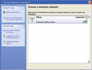 Az operációs rendszer beépített vezeték nélküli hálózatának beállítása Ha a kapcsolat aktív, a vezeték nélküli hálózat Csatlakoztatva felirattal jelenik meg.
