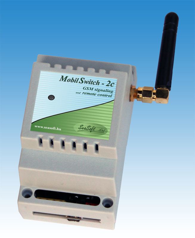 MobilSwitch-2c Általános célú GSM távirányító és távjelző modul 2 bemenettel és nagyáramú relés kimenettel A MobilSwitch-2c ipari alkalmazásokra távjeleztetésre és távműködtetésre kifejlesztett GSM