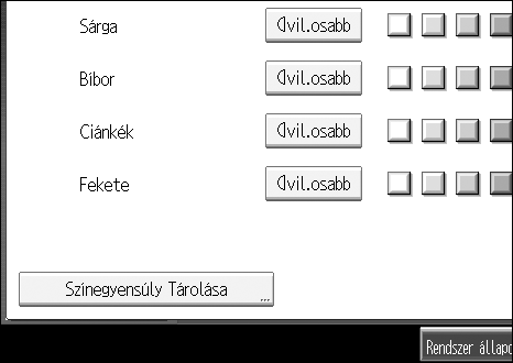 Másolás A tárolt tartalmak megváltoztatása Megváltoztatja a színegyensúly program tartalmát. A Nyomja meg a [Szerk. / szín] gombot.