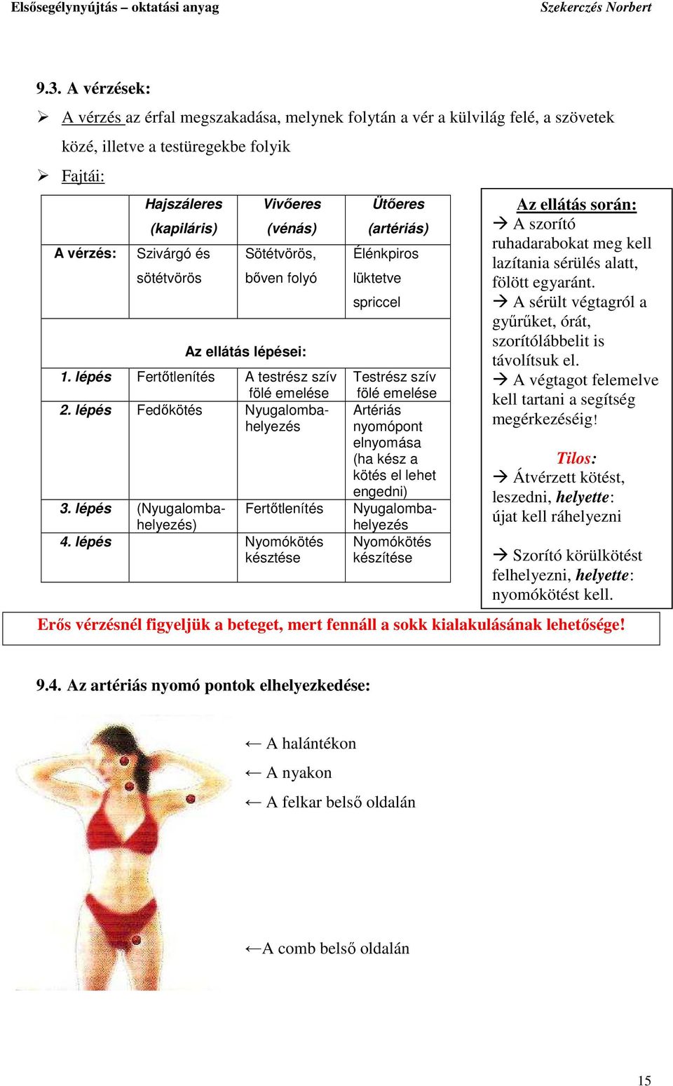 lépés Fedıkötés Nyugalombahelyezés Ütıeres (artériás) Élénkpiros lüktetve spriccel 3. lépés (Nyugalombahelyezés) Fertıtlenítés 4.