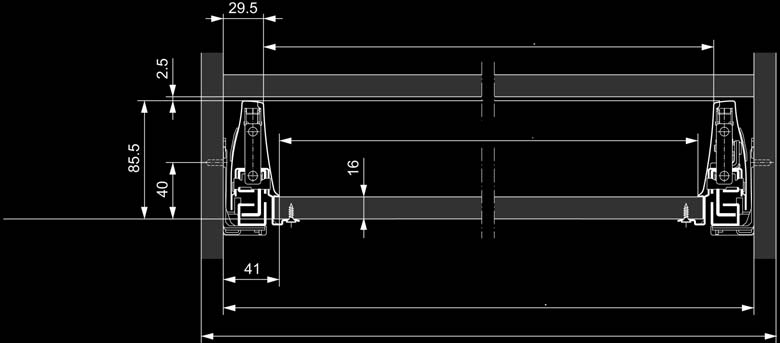 Konstrukciós információk DWD-Dynamic-XP: Fiókoldal méretei 1 : 1 Méretarány A méretek levehetõk DWD XP fiókoldal beépítésekor. WÜRTH Szereléstechnika Kft. - 2040 Budaörs, Gyár u.