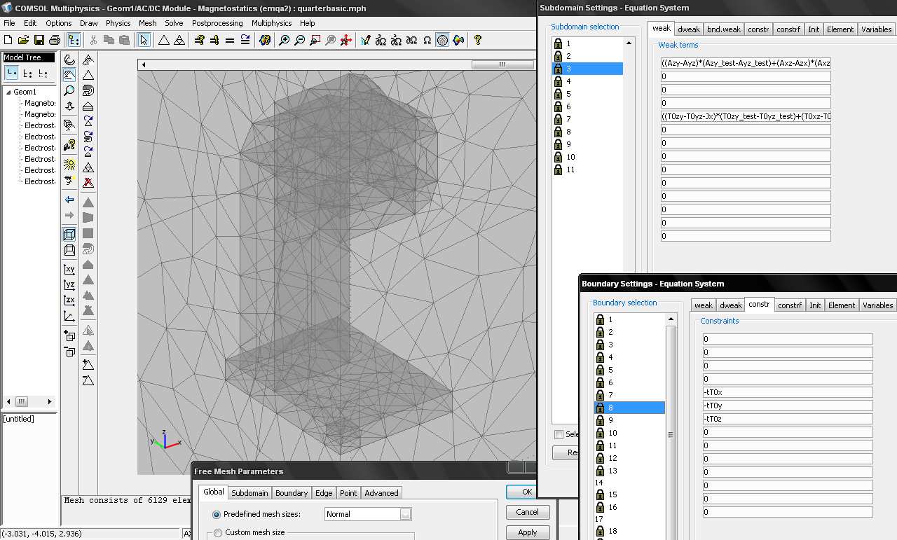 3.7. ábra. A COMSOL Multiphysics néhány beállítási lehet sége System", majd a "Boundary Settings..." opciót.