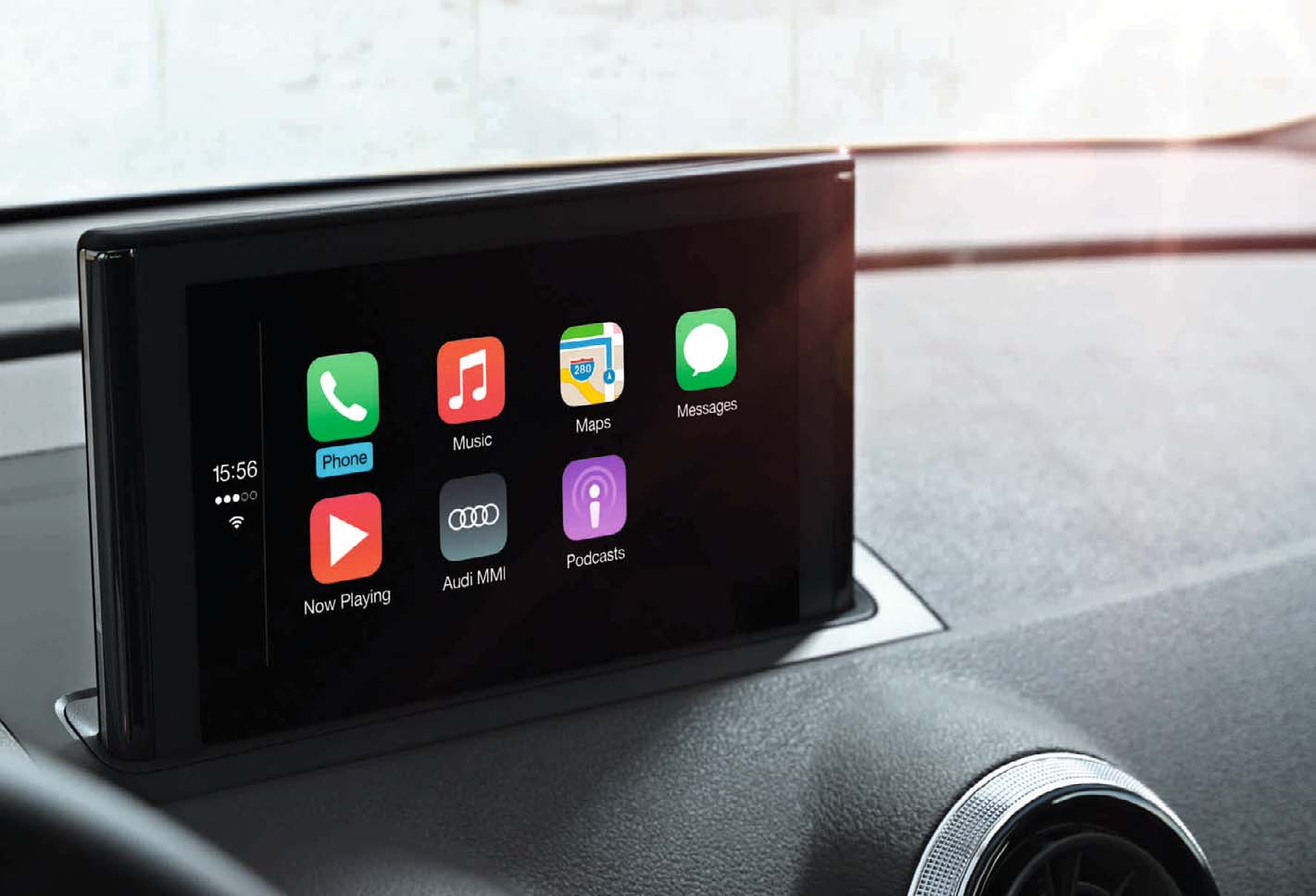 Audi A3/S3 > Különlegességek > Audi smartphone interface/audi MMI Navigációs rendszer plusz az MMI touch funkcióval Az extrafelszerelésként kínált Audi smartphone interface¹ segítségével