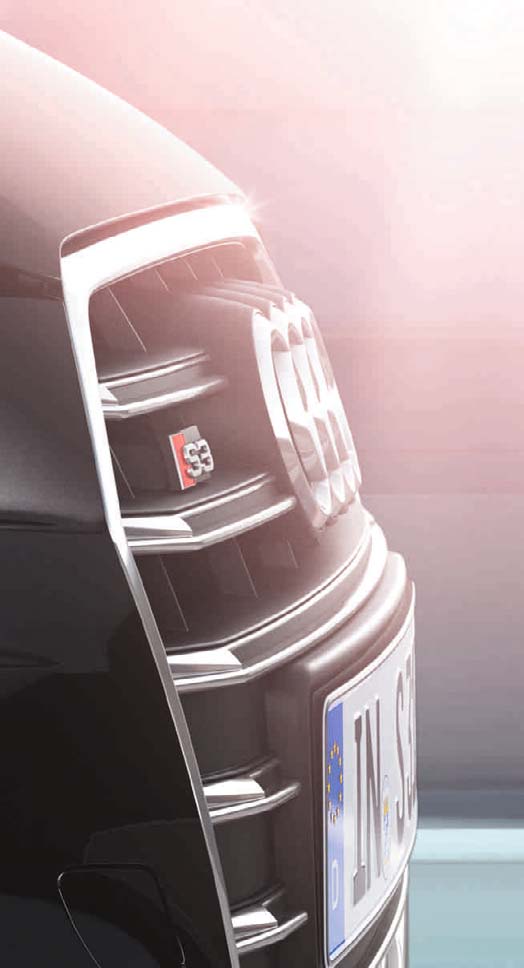 74 75 Jól érzékelhető és látható dinamika: például az S-specifikus, krómozott kettős lamellákkal kialakított Audi Singleframe hűtőrács és az extrafelszerelésként akár 19 col