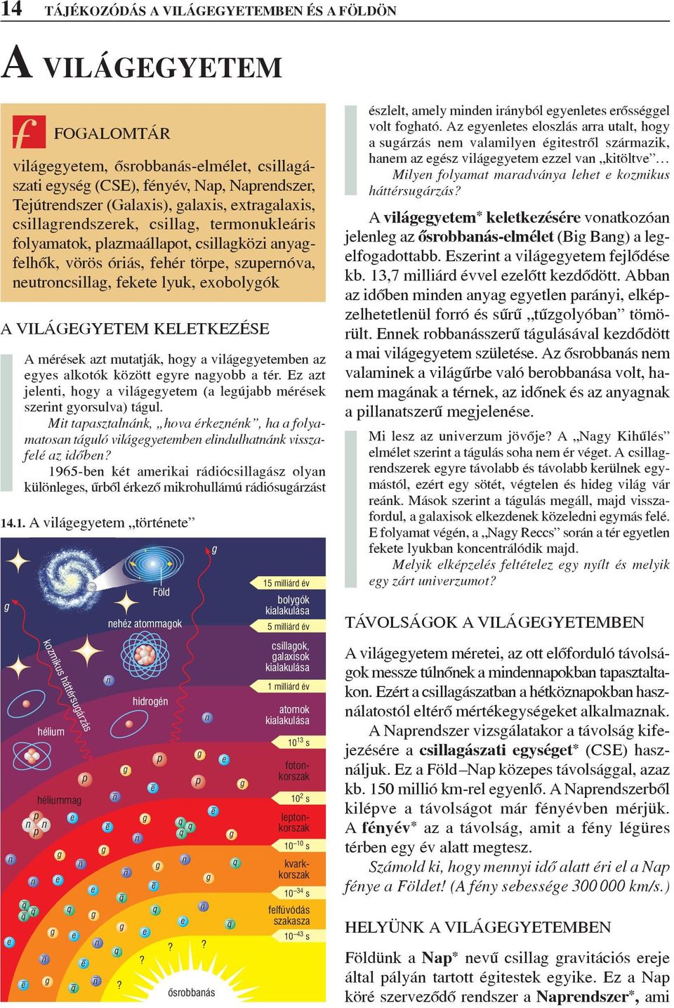 .1. A viláeyetem története n e A mérések azt mutatják, hoy a viláeyetemben az eyes alkotók között eyre nayobb a tér. Ez azt jelenti, hoy a viláeyetem (a leújabb mérések szerint yorsulva) tául.