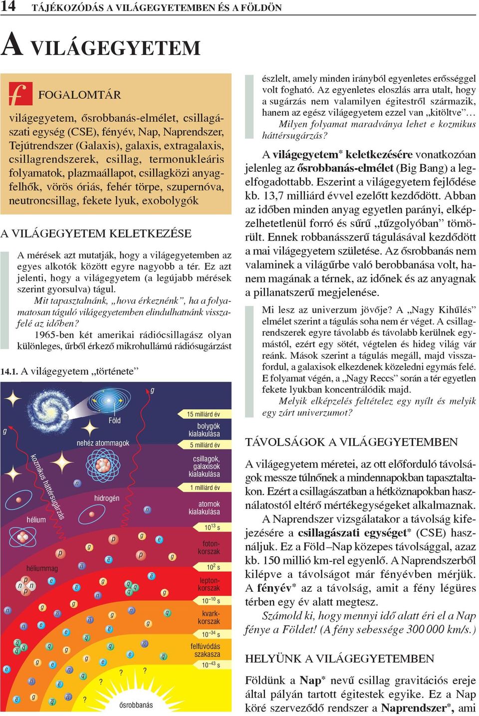 .1. A viláeyetem története n e A mérések azt mutatják, hoy a viláeyetemben az eyes alkotók között eyre nayobb a tér. Ez azt jelenti, hoy a viláeyetem (a leújabb mérések szerint yorsulva) tául.