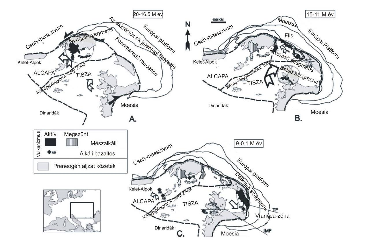 É-i része), és 13-11 millió év közötti a Kárpátok keleti, délkeleti részén (Seghedi et al,2004) (1. ábra). 1.ábra: A Kárpát-Pannon-régió miocén szerkezetfejlődési vázlata. (Seghedi et al., 2005) 2.2. A belső-kárpáti vulkáni ív metallogenetikája A Tokaji-hegység a belső-kárpáti vulkáni koszorú tagja.