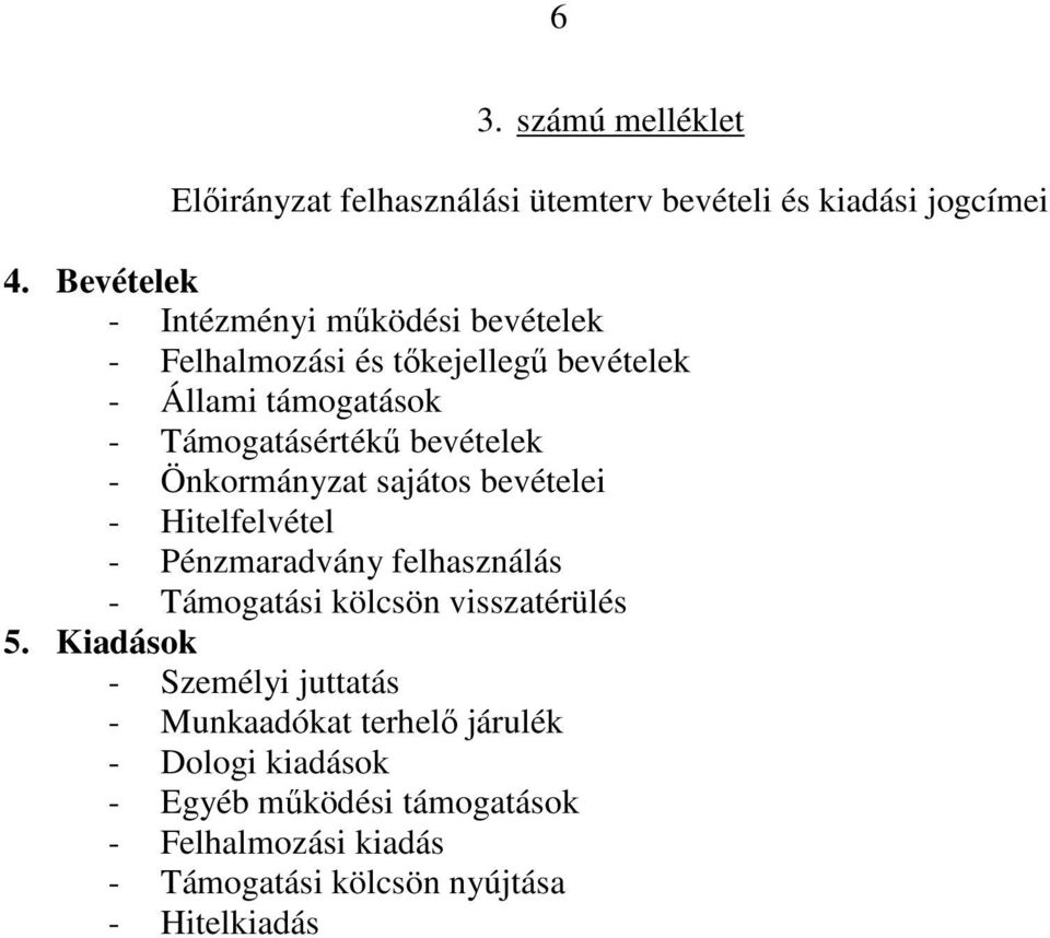 bevételek - Önkormányzat sajátos bevételei - Hitelfelvétel - Pénzmaradvány felhasználás - Támogatási kölcsön visszatérülés 5.
