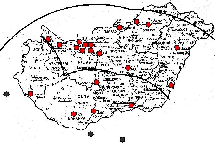 A csehszlovák légierő minimális és közepes lehetőségei a 30-as években (átlag 150, illetve 300 km-el számolva)