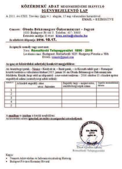 Tárgy: 2015.01.16 és 2016.10.15 között kiadott építési engedélyek Válasz Tisztelt Adatigénylő, a 2016.
