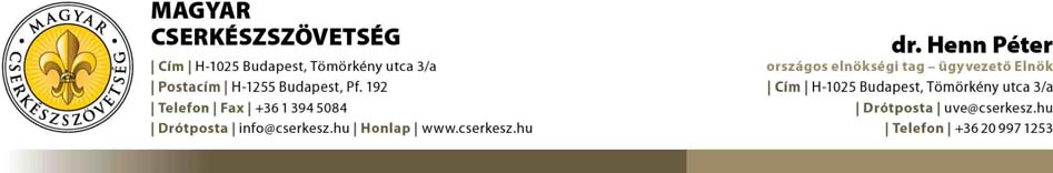 Tárgy: Javaslat a Magyar Cserkészszövetség csapatokban végzett munkáját közvetlenül segítő alaptevékenység és a cserkészet vagyonának kezelését és cserkészeten túlmutató szakmai feladatok