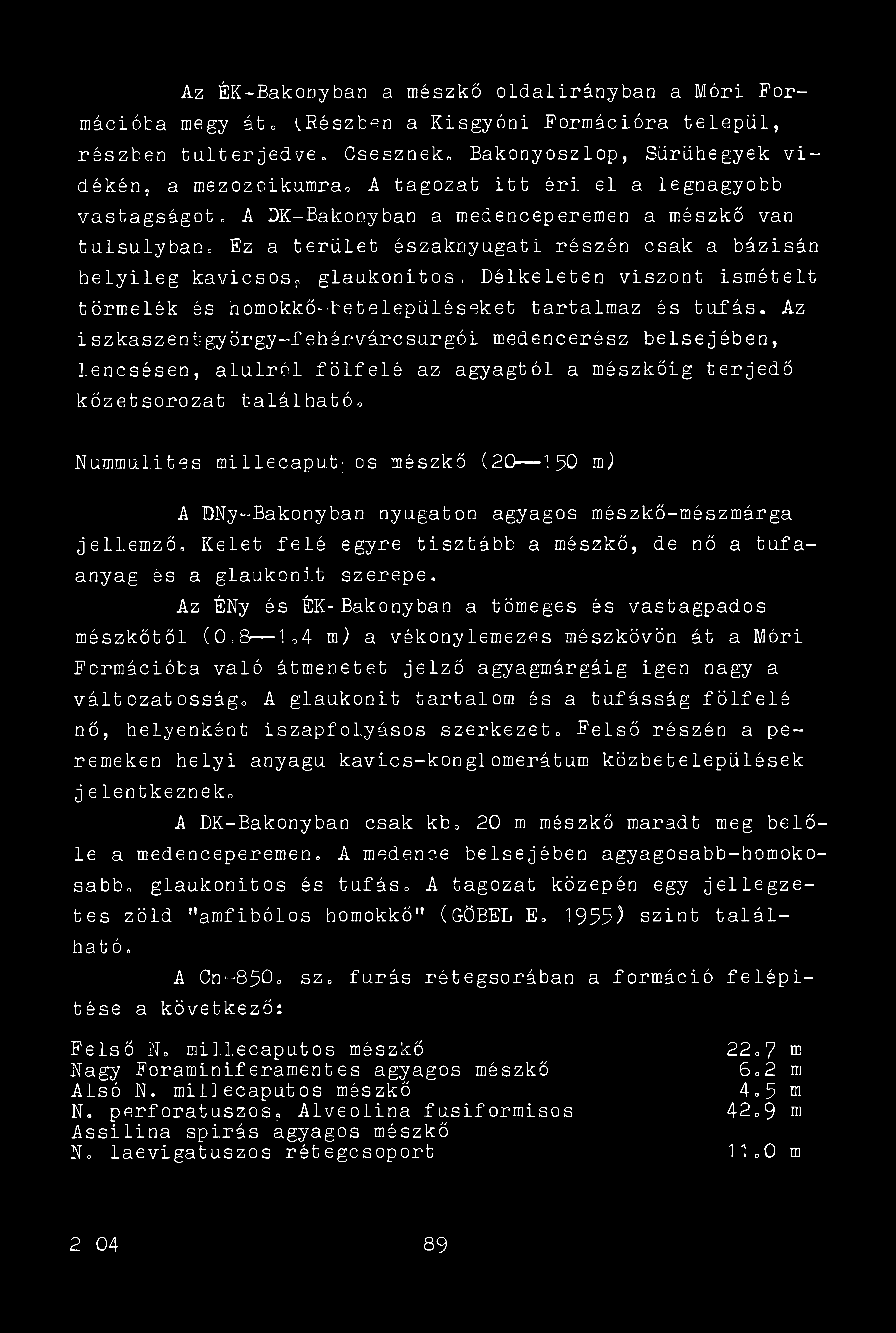 Az ÉK-Bakonyban a mészkő oldalirányban a Móri Formációba megy át, ^Részben a Kisgyóni Formációra települ, részben túlterjedve.