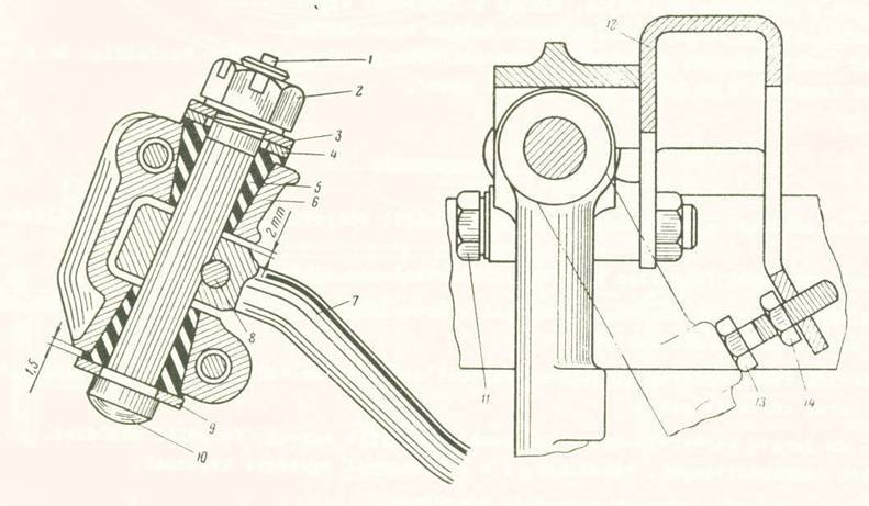 A lengőkar (segédirányító) szét- és összeszerelése A lengőkar szétszerelése a következő sorrendben történik (lásd a 187. ábrát): 1. sasszeg 2. anya 3. alátét 4. alátét 5. persely 6. tartóbak 7.