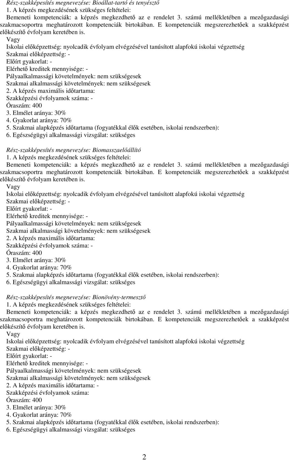 Vagy Iskolai előképzettség: nyolcadik évfolyam elvégzésével tanúsított alapfokú iskolai végzettség Szakmai előképzettség: - Előírt gyakorlat: - Elérhető kreditek mennyisége: - Pályaalkalmassági