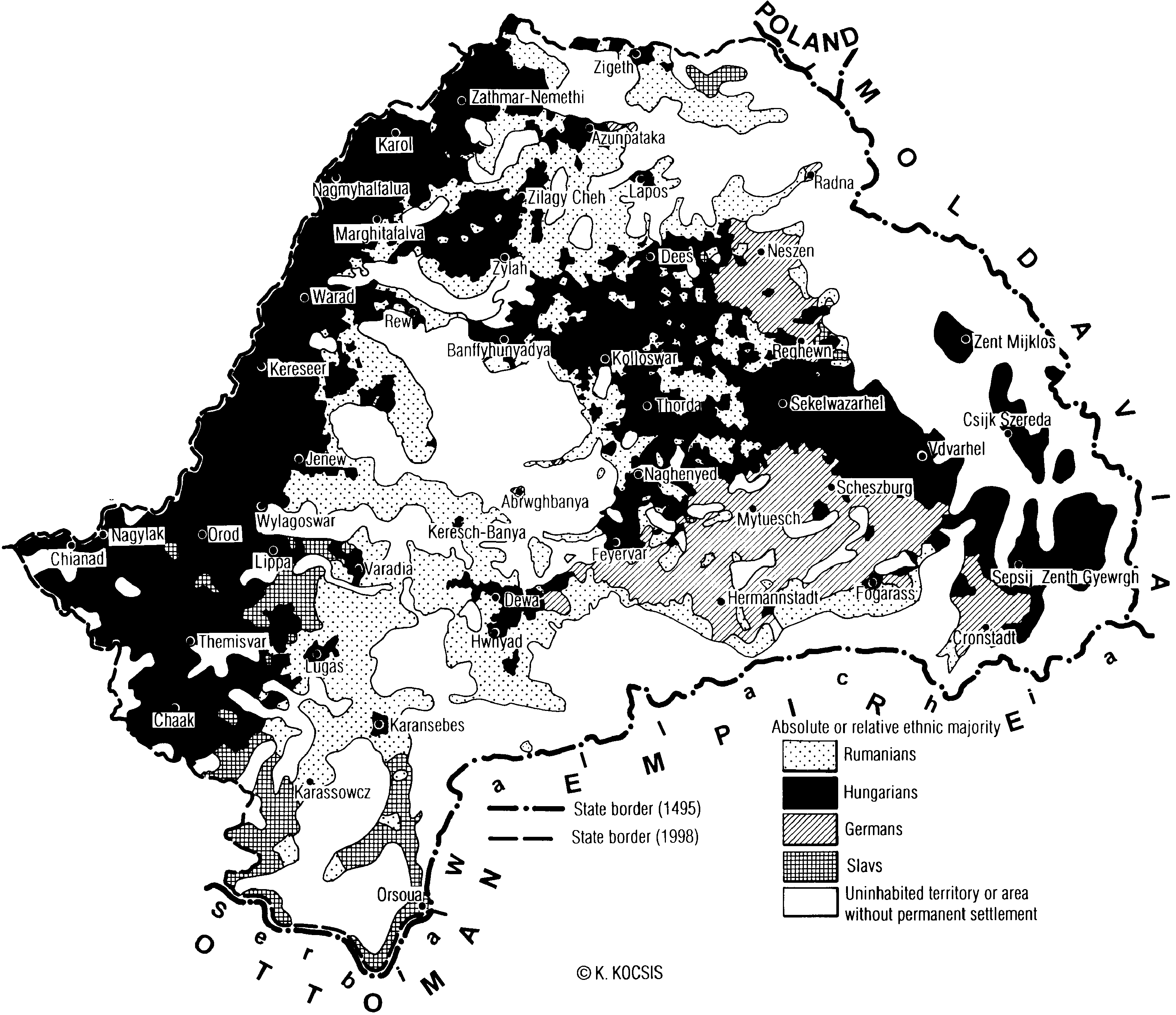 Figure 23. Ethnic map of the present-day territory of Transylvania (late 15 th century) Source: Csánki D. 1890-1913 Magyarország történelmi földrajza a Hunyadiak korában I - III., V.