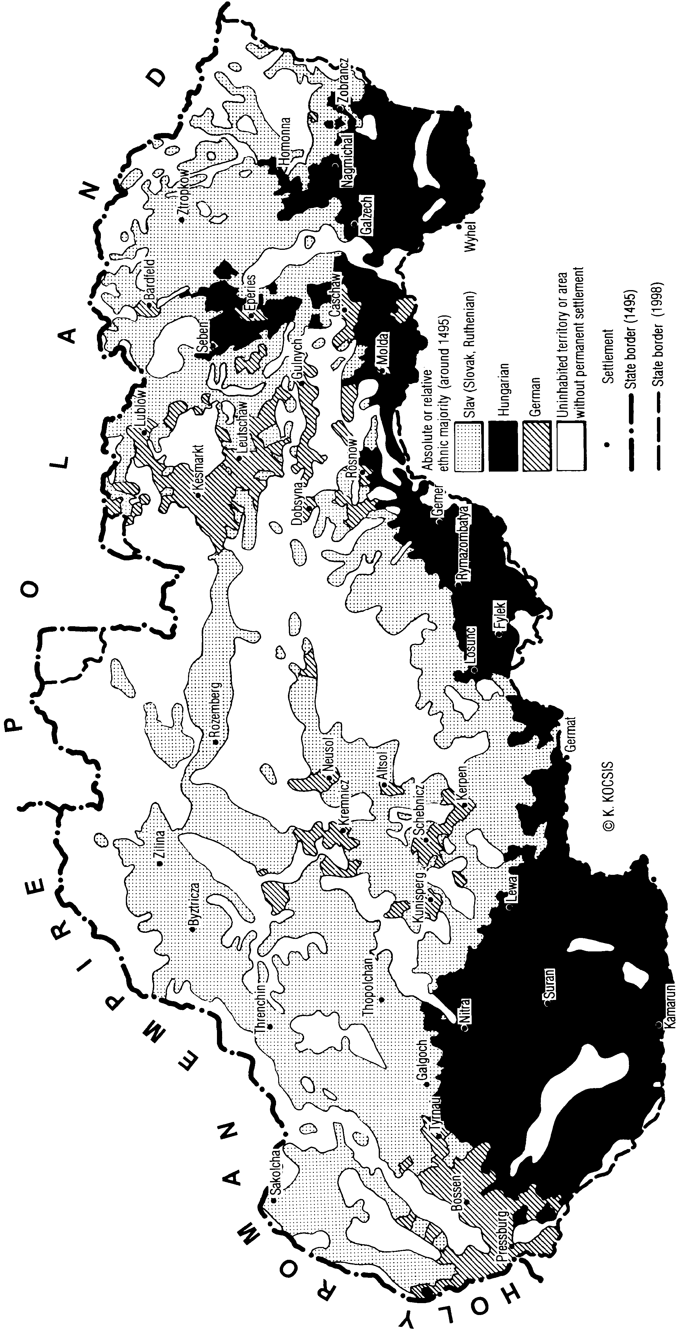 Figure 8. Ethnic map of the present-day territory of Slovakia (late 15 th century) Main sources: Bakács I. 1971 Hont vármegye Mohács előtt, Akadémiai Kiadó, Budapest, Fekete Nagy A.