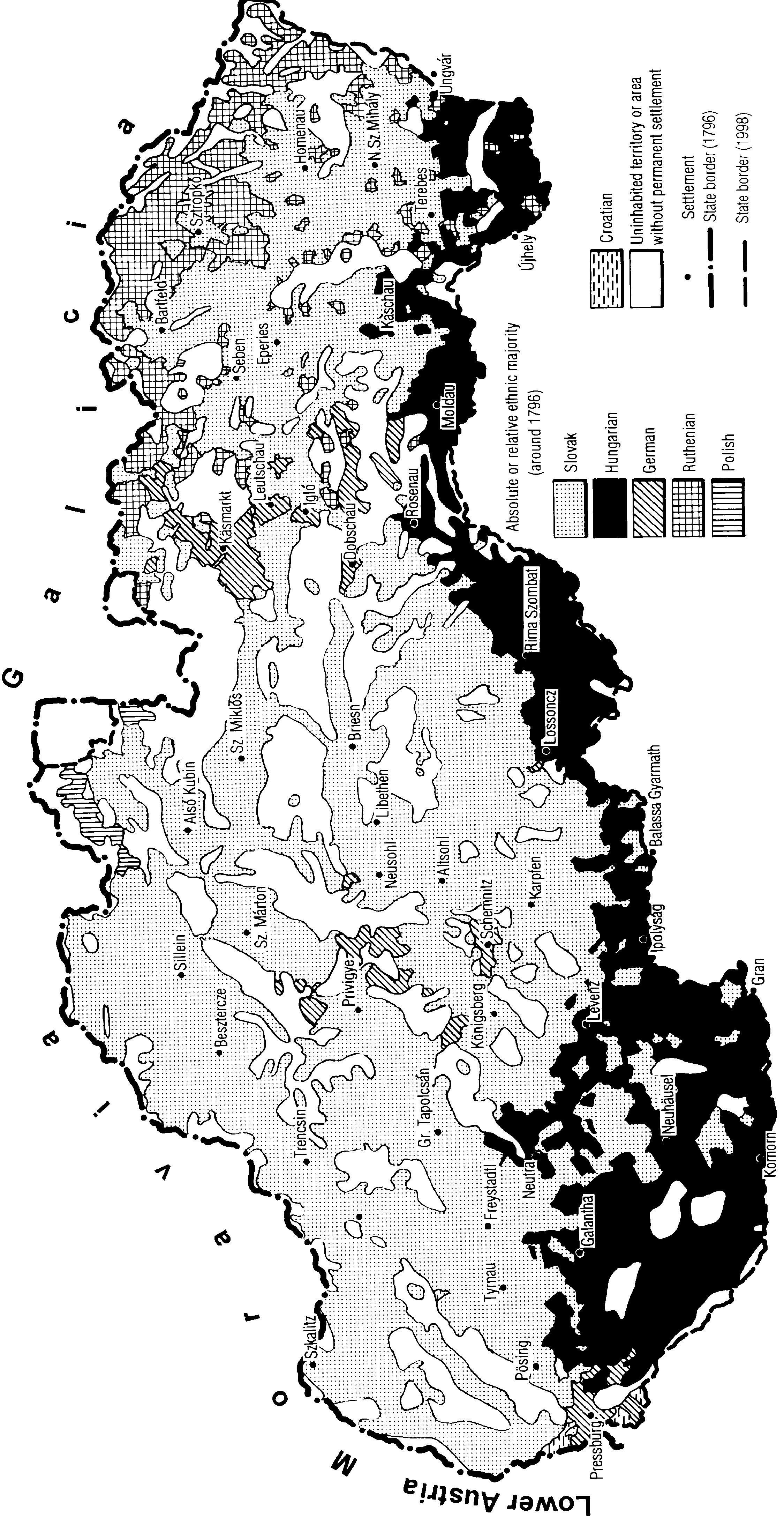 50 Figure 9. Ethnic map of the present-day territory of Slovakia (late 18 th century) Sources: Korabinszky, J. M. 1804 Atlas Regni Hungariae portatilis, Wien, 60p.