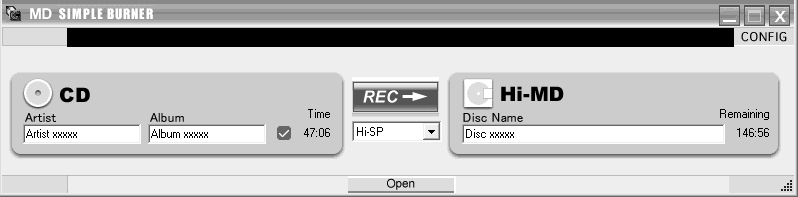 Felvétel készítése a számítógép használatával (Normál mód) Az MD Simple Burner elindításához kattintson a [Start] [All Programs]* [MD Simple Burner] [MD Simple Burner] pontra.