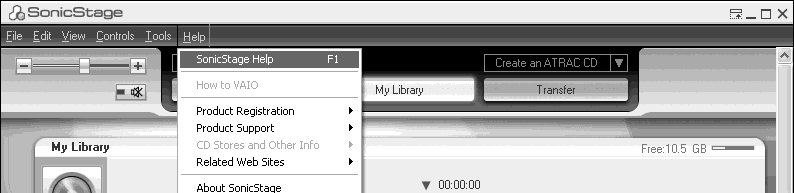 A SonicStage Help használata A SonicStage Help további információt ad arról, hogy hogyan használja a SonicStage programot.