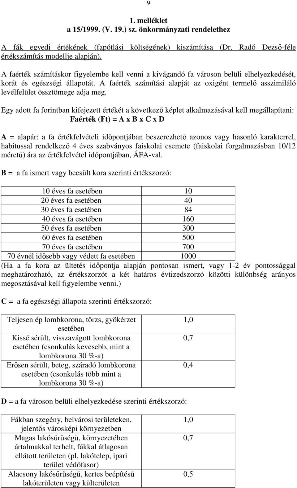 A faérték számítási alapját az oxigént termelő asszimiláló levélfelület össztömege adja meg.