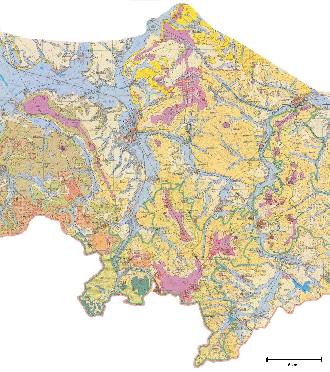 2. melléklet A Nógrád Gömöri bazaltvidék szlovákiai részének földtani térképe holocén pleisztocén-holocén pleisztocén bazalt láva agglomerátum tufa és lapilli tufa agglomerátum, lapillitufa