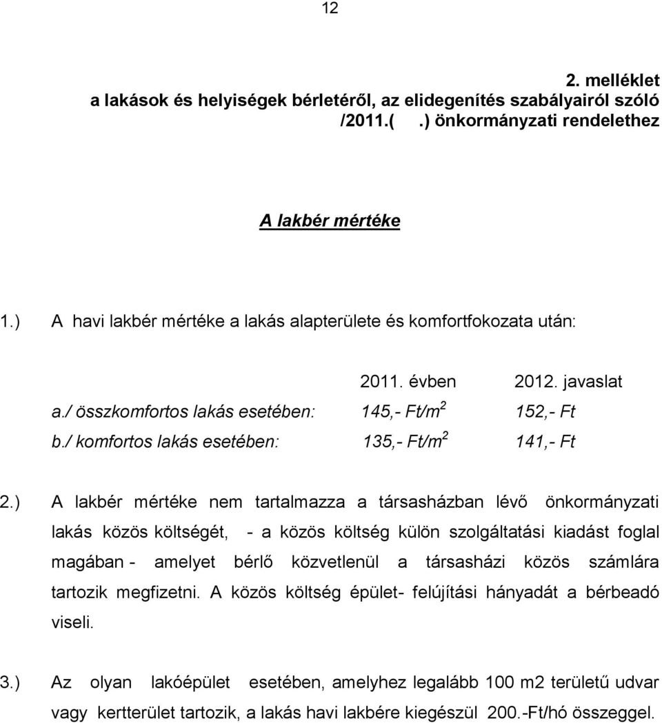 / komfortos lakás esetében: 135,- Ft/m 2 141,- Ft 2.