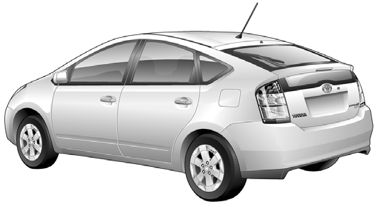 A Prius azonosítása Megjelenését tekintve a 2004-es év Prius modellje egy ötajtós, csapott hátú modell. A belsőt, a külsőt és a motorteret bemutató illusztrációk segítenek az azonosításban.