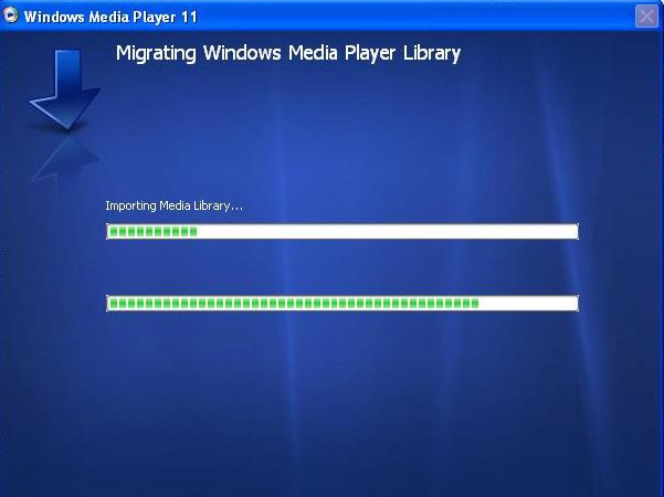 Megjegyzés A létező médiakönyvtár jelenleg migrál a Windows Media Player 11 - be. Ez néhány percet igénybe vehet a meglevő médiakönyvtár méretétől függően.