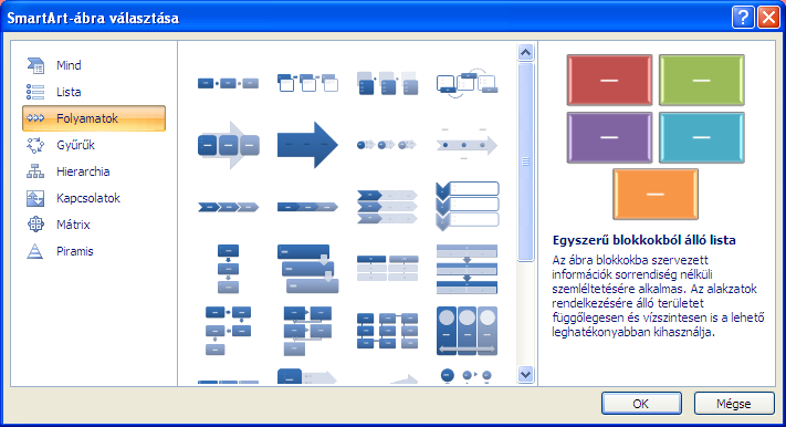 22 A Beszúrás szalag Ezeket az Office többi alkalmazásában is használhatjuk, mint például a többek közt az üzleti folyamatok ábrázolására alkalmas SmartArt (IGX Graphic) objektumot.
