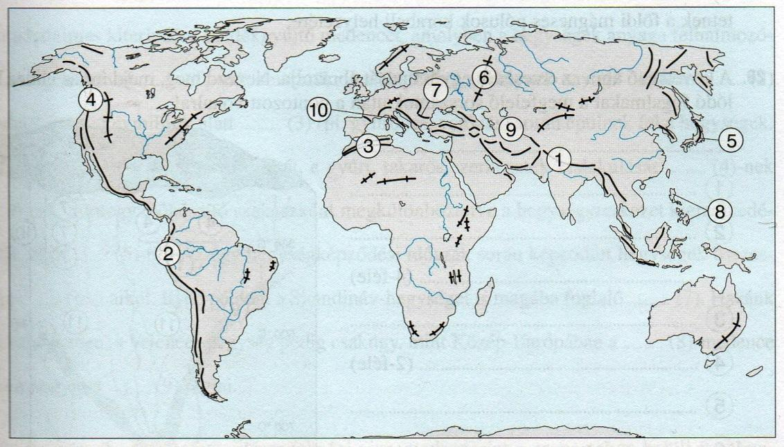 1. Egy magyar kutatóról elnevezett afrikai vulkán: 2. A Nazca- és a Dél-amerikai-kőzetlemez ütközésével alakult ki ez a hegység: 3. Nápoly mellett magasodó vulkán: 4.