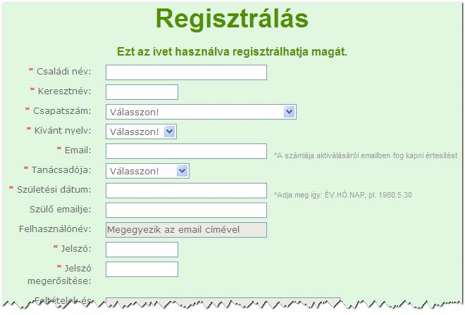 Regisztrálás A kezdő oldalon kattints az Új felhasználó regisztrálása linkre. Megjelenik a Tanácsadó regisztrálása ív. Add meg a kívánt adatokat (kötelező mezők mellett piros csillagot láthatsz).