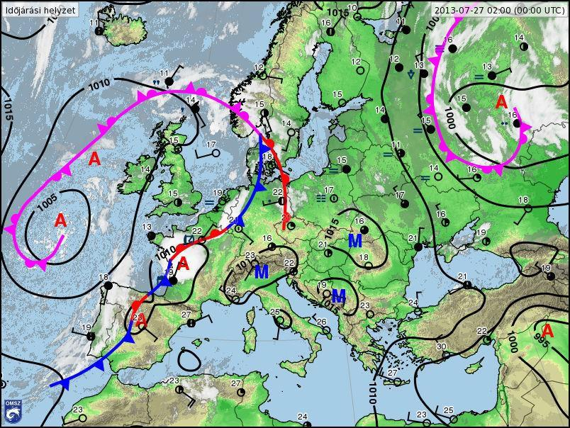 kellemesen meleg, ilyenkor nagy a napi hőmérsékleti ingás. 15. ábra: P12. (A) 2013. december 3-án (nagy kiterjedésű anticiklon) 16. ábra: P12. (A) 2013. július 27-én (köztes anticiklon) 13. P13.