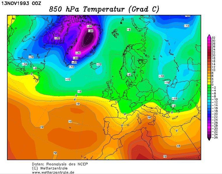 21. ábra: Tengerszinti légnyomási, és 500 hpa-os geopotenciál eloszlás 1993.