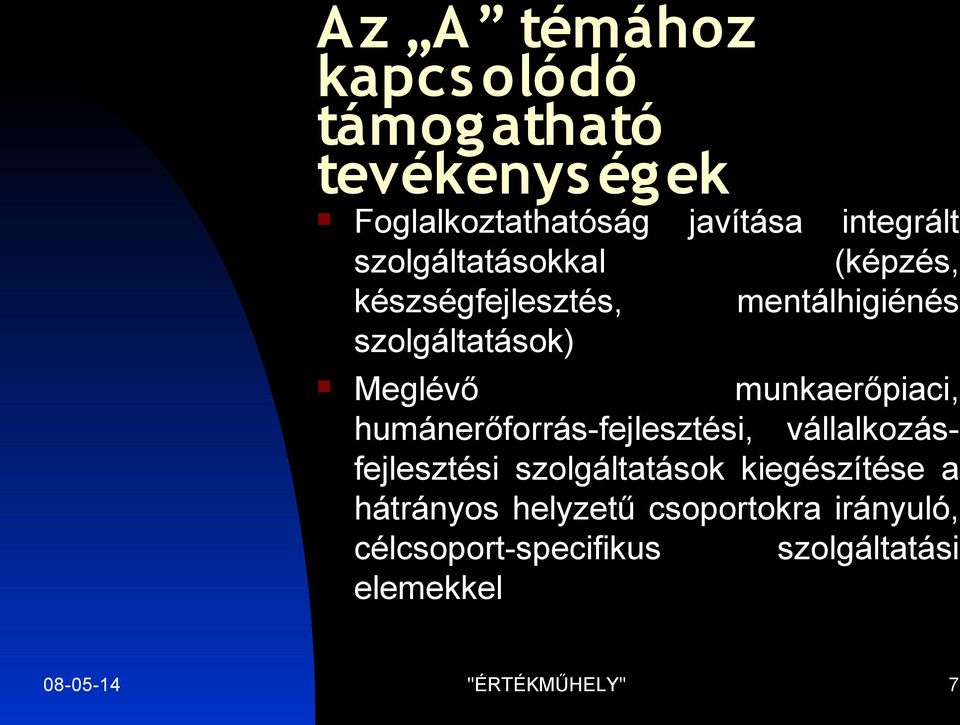 munkaerőpiaci, humánerőforrás-fejlesztési, vállalkozásfejlesztési szolgáltatások kiegészítése a