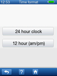 9 AccuScreen beállítások 9.2 Az idő és dátum beállítása 1. Nyomja meg a Time and Date (Dátum és Idő) gombot a Settings (Beállítások) képernyőn.