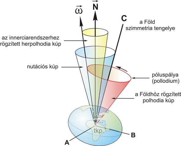 1. előadás: Az Euler-féle szabadnutáció, kényszernutáció, pólusvándorlás Mindezekből az következik, hogy ha valamely merev test tengelykörüli forgása nem a C főtehetetlenségi nyomaték tengelye körül