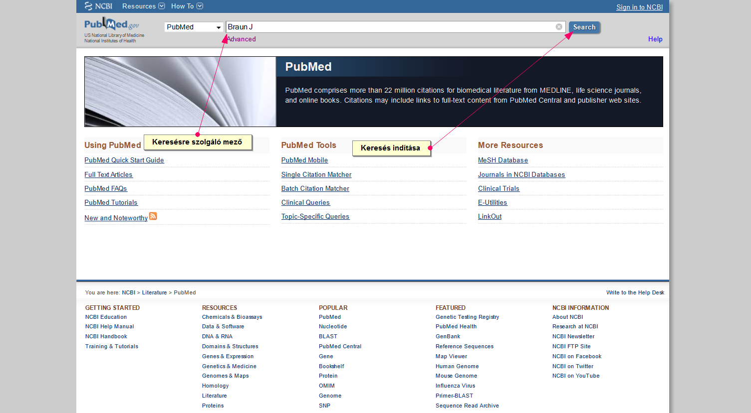 Felhasználói segédlet a PubMed adatbázis használatához. Publikációk keresése, letöltése valamint importja A PubMed Medline adatbázis internet címe: http://www.ncbi.nlm.nih.gov/entrez/query.fcgi?