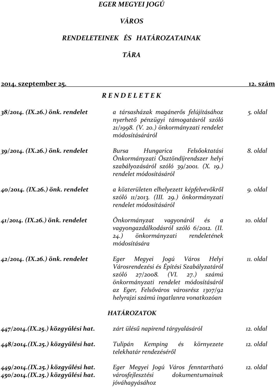 rmányzati rendelet módosításáráról 39/2014. (IX.26.) önk. rendelet Bursa Hungarica Felsőoktatási Önkormányzati Ösztöndíjrendszer helyi szabályozásáról szóló 39/2001. (X. 19.