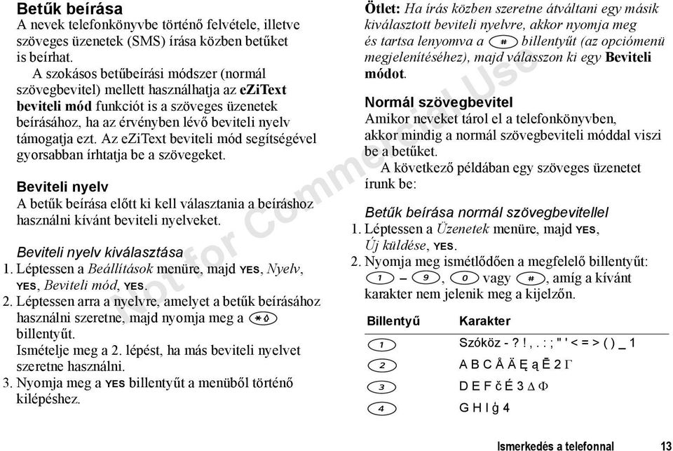 Az ezitext beviteli mód segítségével gyorsabban írhtatja be a szövegeket. Beviteli nyelv A betűk beírása előtt ki kell választania a beíráshoz használni kívánt beviteli nyelveket.