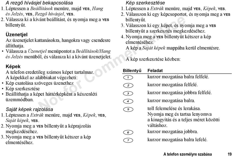 Válassza a Üzenetjel menüpontot a Beállítások/Hang és Jelzés menüből, és válassza ki a kívánt üzenetjelet. Képek A telefon eredetileg számos képet tartalmaz.