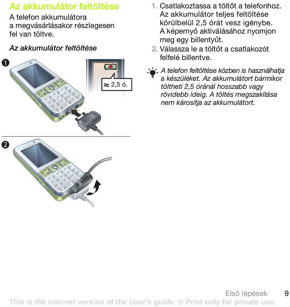 A képernyő aktiválásához nyomjon meg egy billentyűt. 2. Válassza le a töltőt a csatlakozót felfelé billentve.