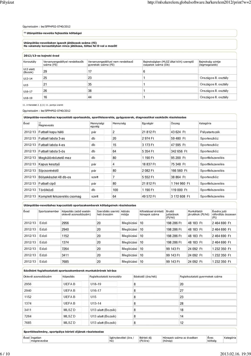 26 38 1 16 44 1 Bajnokságban (MLSZ által kiírt) szereplő csapatok száma (Db) Bajnokság szintje (legmagasabb) 11. A Rendelet 2. (1) 11.